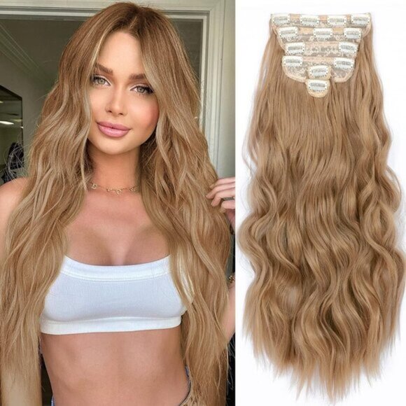New 6PCS 20" Wavy Curly Ash Blonde Clip-In Hair Extensions for Women